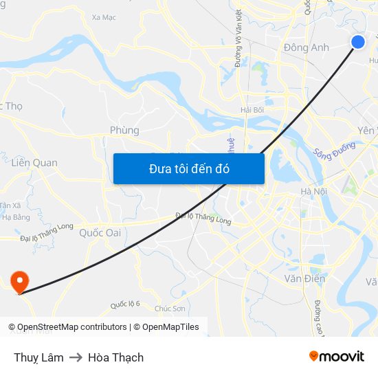 Thuỵ Lâm to Hòa Thạch map