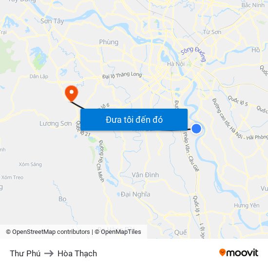 Thư Phú to Hòa Thạch map