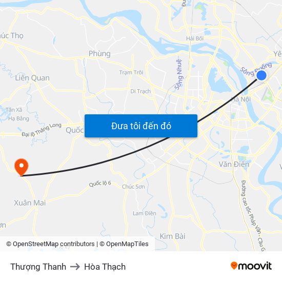 Thượng Thanh to Hòa Thạch map