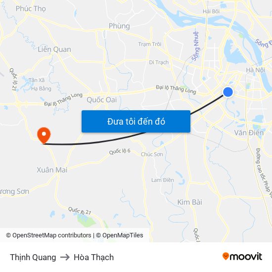 Thịnh Quang to Hòa Thạch map