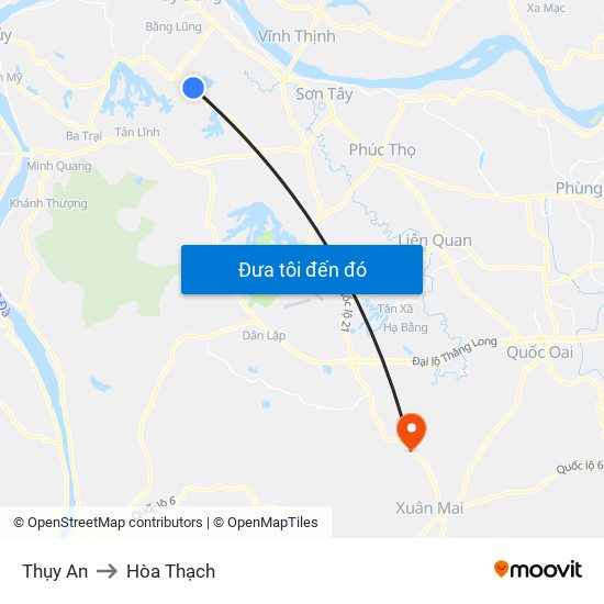 Thụy An to Hòa Thạch map