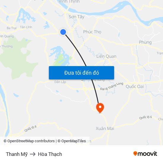 Thanh Mỹ to Hòa Thạch map