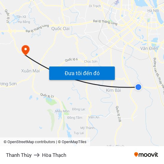 Thanh Thùy to Hòa Thạch map