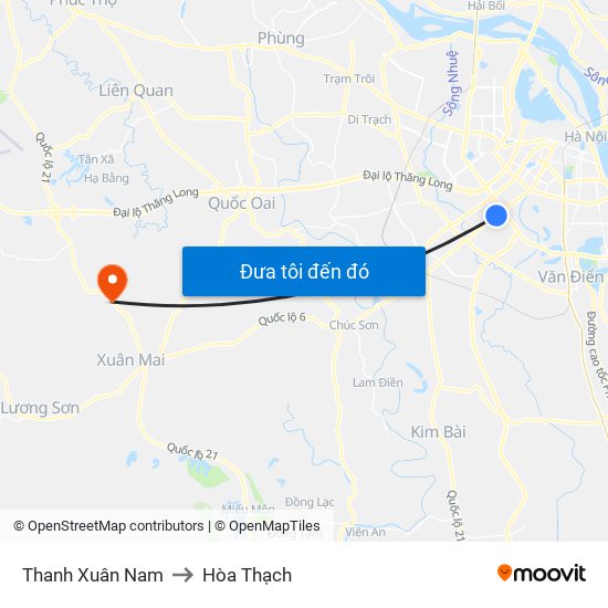 Thanh Xuân Nam to Hòa Thạch map