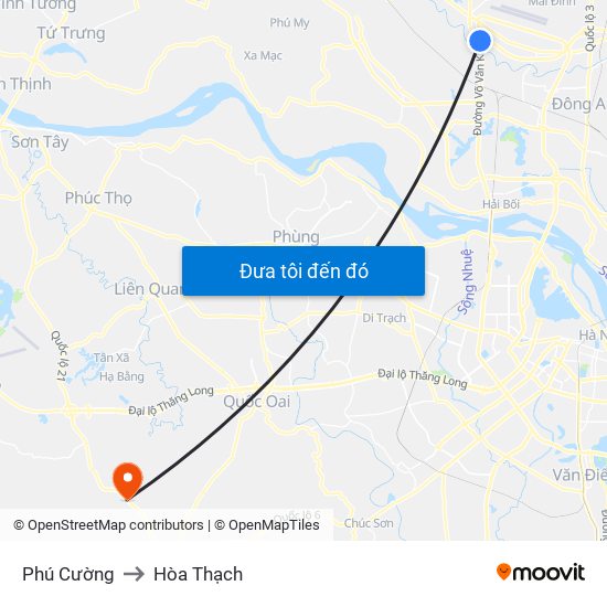 Phú Cường to Hòa Thạch map