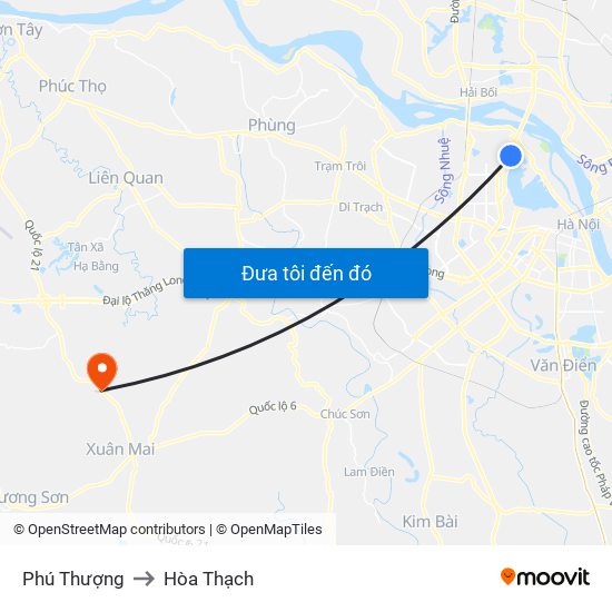 Phú Thượng to Hòa Thạch map