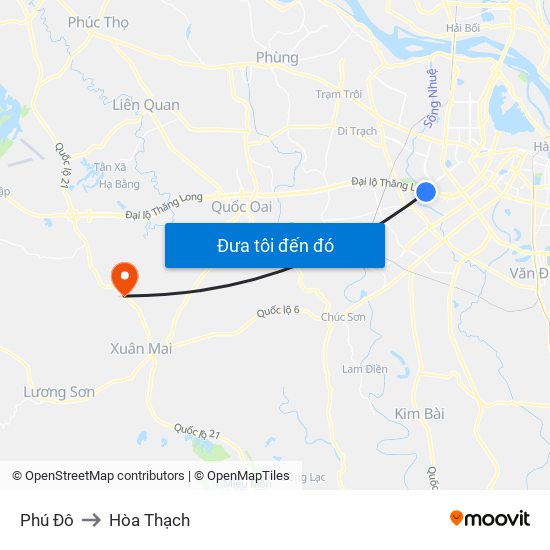 Phú Đô to Hòa Thạch map