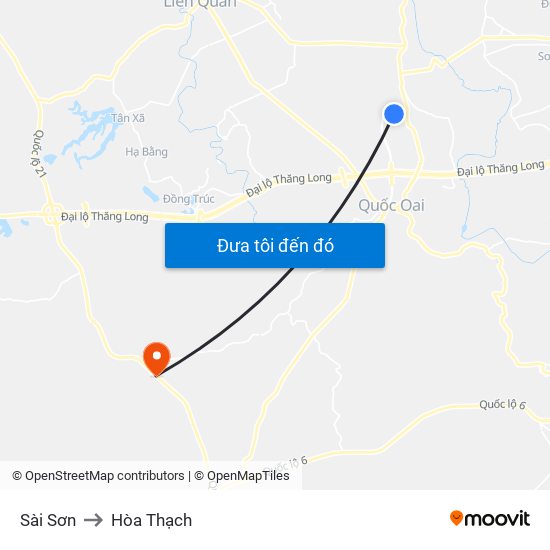 Sài Sơn to Hòa Thạch map