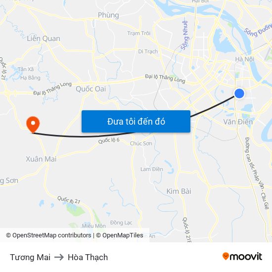 Tương Mai to Hòa Thạch map