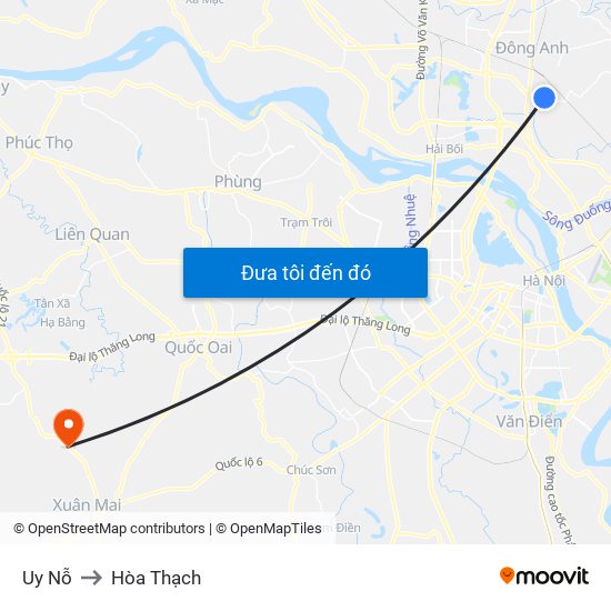 Uy Nỗ to Hòa Thạch map