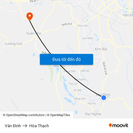 Vân Đình to Hòa Thạch map