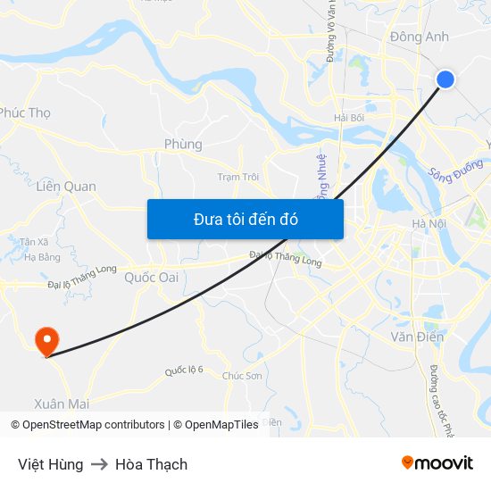 Việt Hùng to Hòa Thạch map