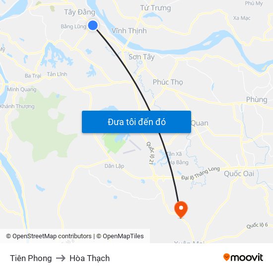 Tiên Phong to Hòa Thạch map