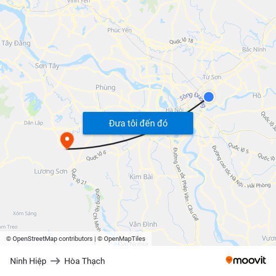 Ninh Hiệp to Hòa Thạch map