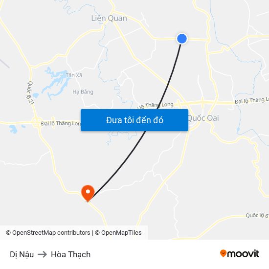 Dị Nậu to Hòa Thạch map