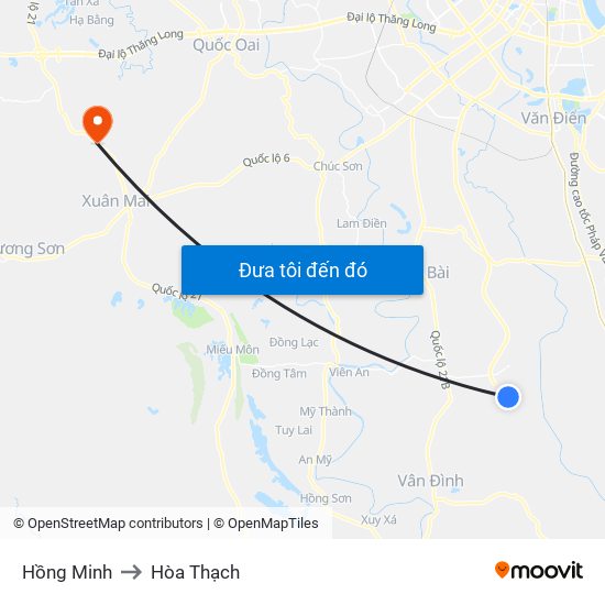 Hồng Minh to Hòa Thạch map