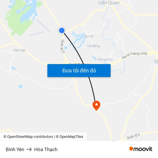 Bình Yên to Hòa Thạch map