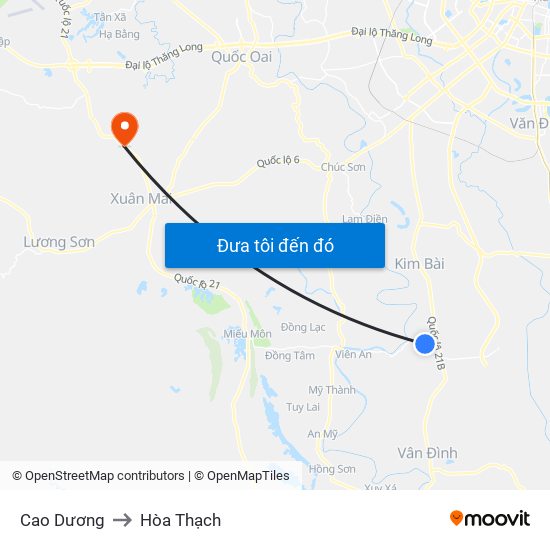 Cao Dương to Hòa Thạch map