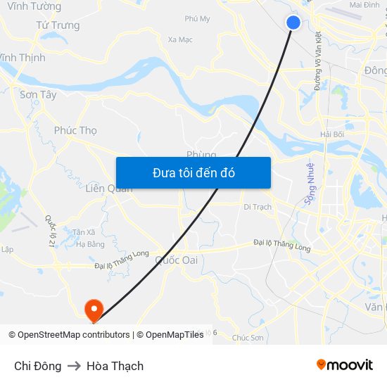 Chi Đông to Hòa Thạch map