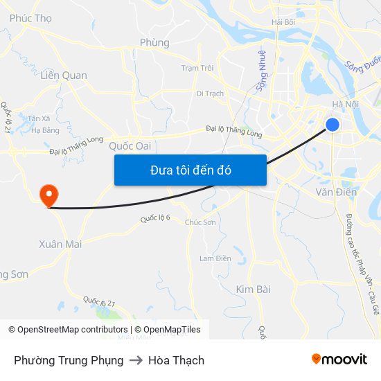 Phường Trung Phụng to Hòa Thạch map