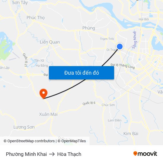 Phường Minh Khai to Hòa Thạch map