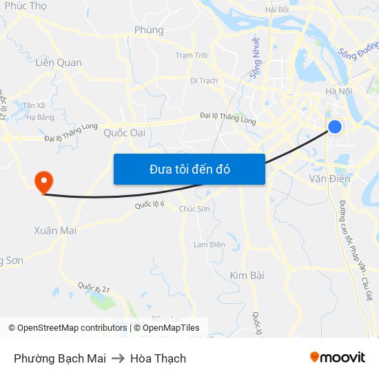 Phường Bạch Mai to Hòa Thạch map