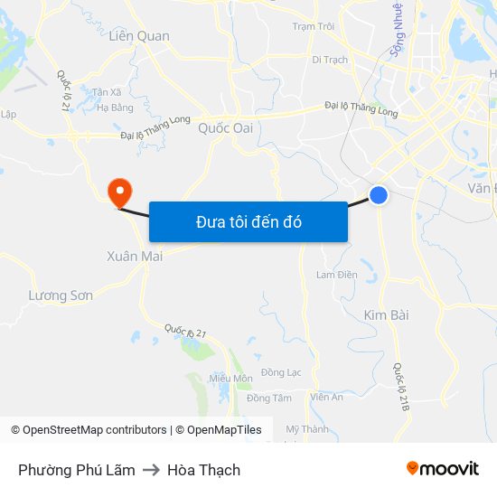 Phường Phú Lãm to Hòa Thạch map