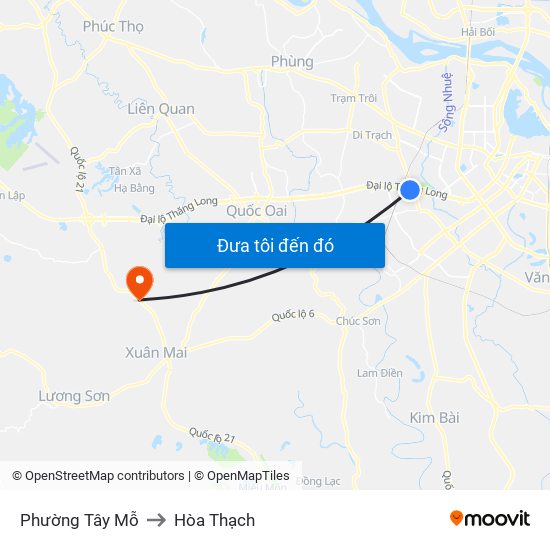 Phường Tây Mỗ to Hòa Thạch map