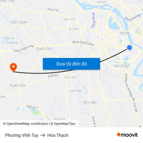 Phường Vĩnh Tuy to Hòa Thạch map