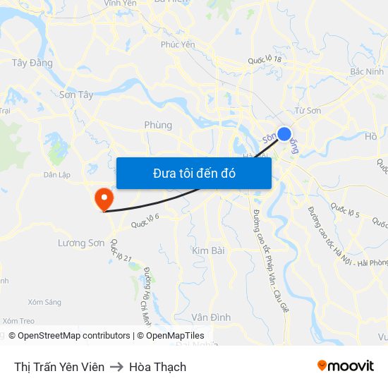 Thị Trấn Yên Viên to Hòa Thạch map