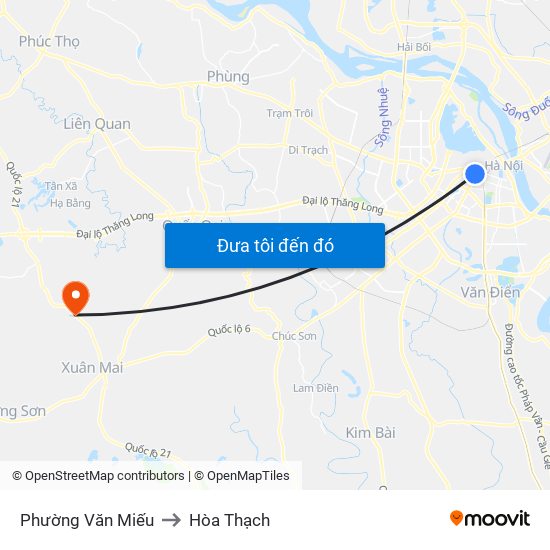 Phường Văn Miếu to Hòa Thạch map