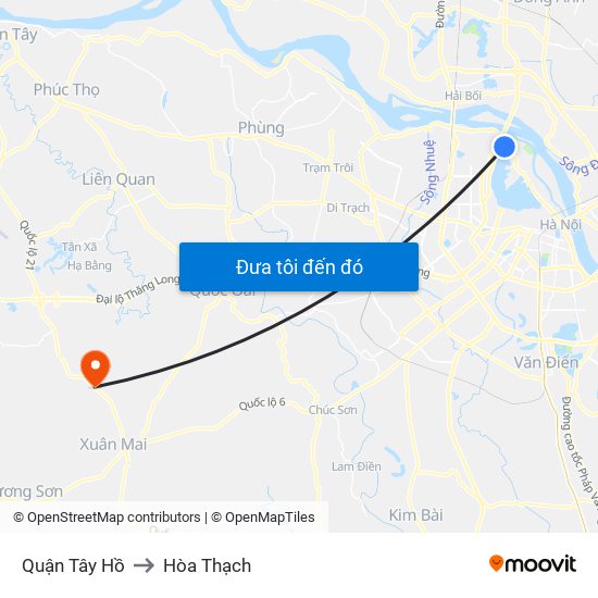 Quận Tây Hồ to Hòa Thạch map