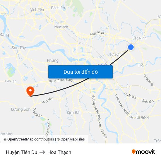 Huyện Tiên Du to Hòa Thạch map