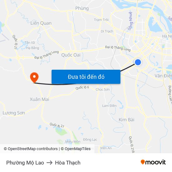 Phường Mộ Lao to Hòa Thạch map