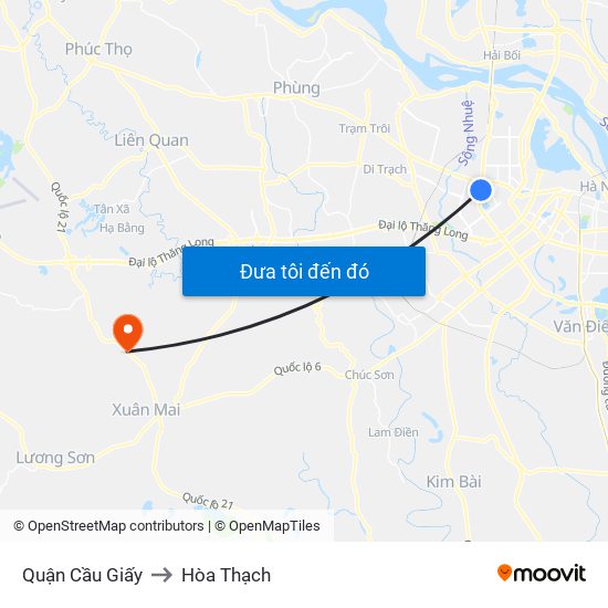 Quận Cầu Giấy to Hòa Thạch map