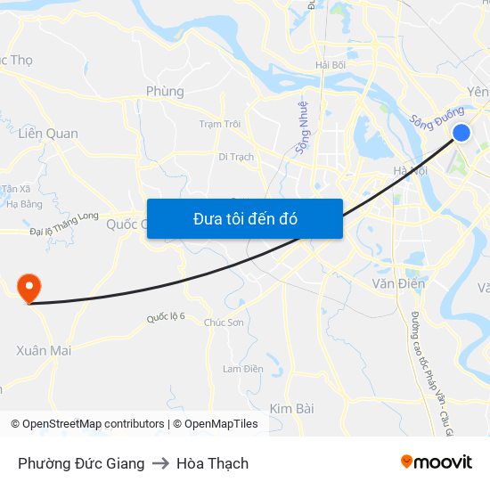 Phường Đức Giang to Hòa Thạch map