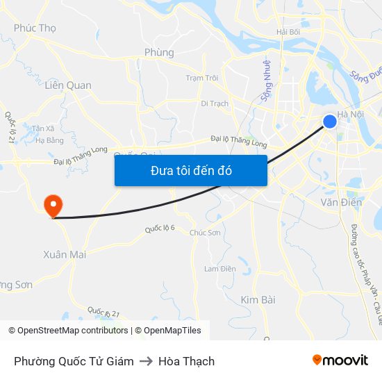 Phường Quốc Tử Giám to Hòa Thạch map