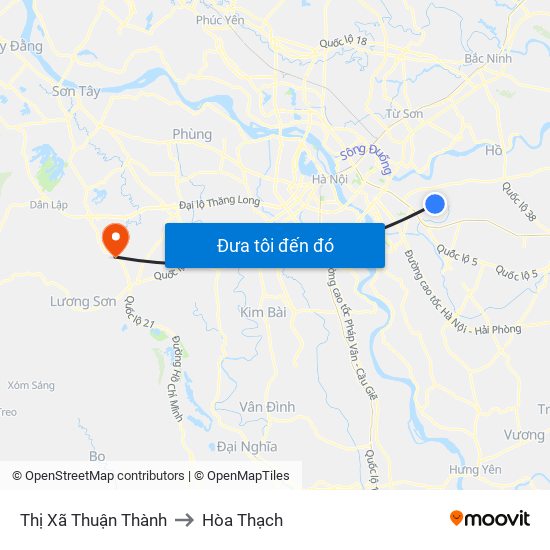 Thị Xã Thuận Thành to Hòa Thạch map