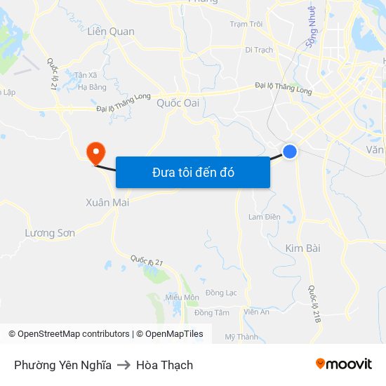 Phường Yên Nghĩa to Hòa Thạch map