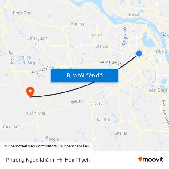 Phường Ngọc Khánh to Hòa Thạch map