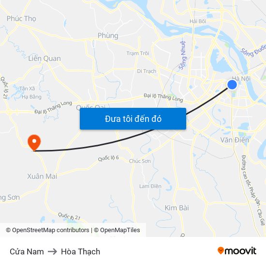 Cửa Nam to Hòa Thạch map