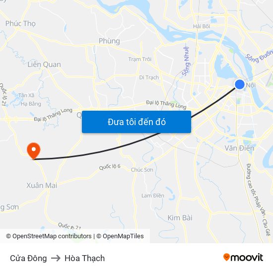 Cửa Đông to Hòa Thạch map