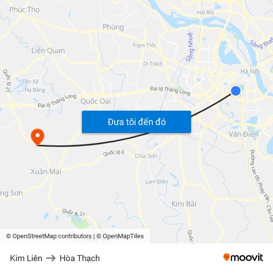 Kim Liên to Hòa Thạch map