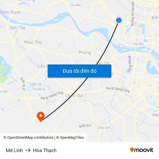 Mê Linh to Hòa Thạch map