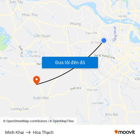 Minh Khai to Hòa Thạch map