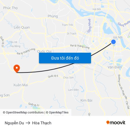 Nguyễn Du to Hòa Thạch map