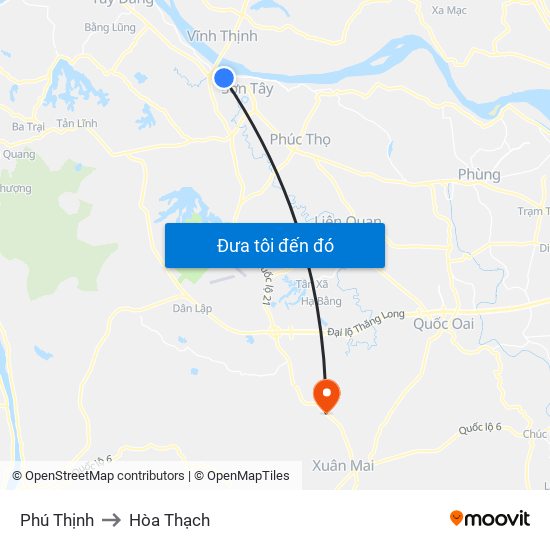 Phú Thịnh to Hòa Thạch map