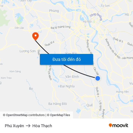 Phú Xuyên to Hòa Thạch map