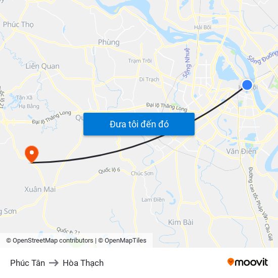 Phúc Tân to Hòa Thạch map