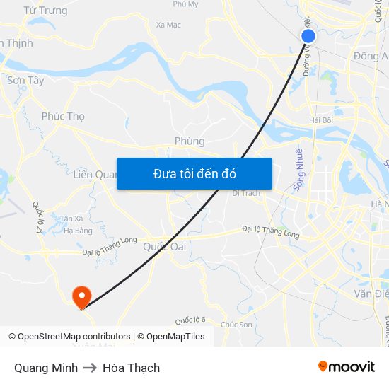 Quang Minh to Hòa Thạch map